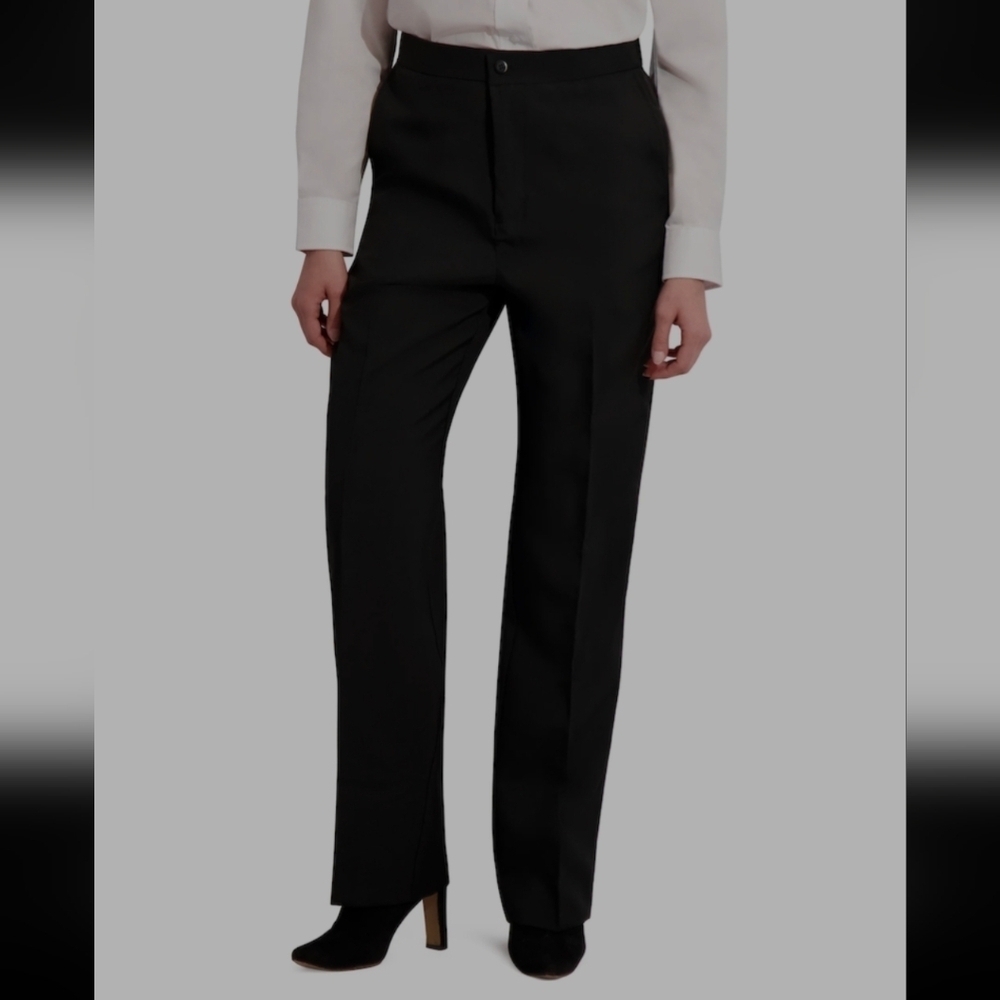 NEIL ALLYN “COMFORT POLY” FLAT FRONT WOMEN’S BLACK TUXEDO PANTS. Comfort Fit Wai